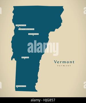 Mappa moderno - Vermont USA stato federale illustrazione silhouette Foto Stock