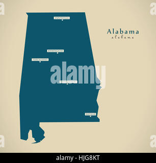 Mappa moderno - Alabama USA stato federale illustrazione silhouette Foto Stock