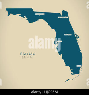 Mappa moderno - Florida USA stato federale illustrazione silhouette Foto Stock