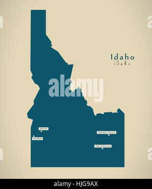 Mappa moderno - Idaho USA stato federale illustrazione silhouette Foto Stock