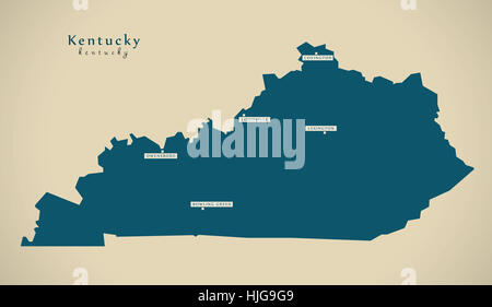 Mappa moderno - Kentucky negli Stati Uniti stato federale illustrazione silhouette Foto Stock