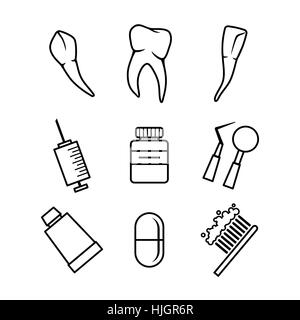 Icone dentale impostato su sfondo bianco Illustrazione Vettoriale