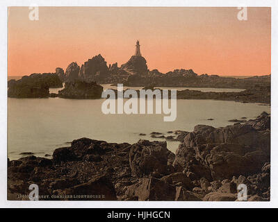 Jersey, Corbiere Lighthouse, II, Channel Island - Photochrom XIX SECOLO Foto Stock