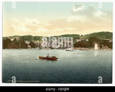 Windermere, Bowness, di Betulla Holm, Lake District, Inghilterra - Photochrom XIX SECOLO Foto Stock