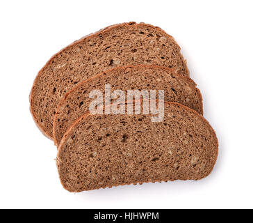 Tre fette di pane di segale con crusca isolato su bianco Foto Stock