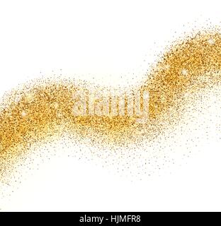 Vector golden scintillante stella cadente con telaio su sfondo bianco. Oro scintillante onda per la scheda. Illustrazione Vettoriale