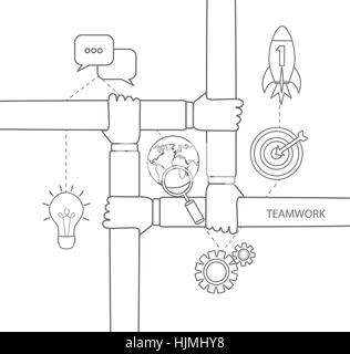 Semplice lineare mono pittogramma, il concetto di lavoro di squadra. Vettore di corsa il concetto di logo, grafica web. Illustrazione Vettoriale. Illustrazione Vettoriale