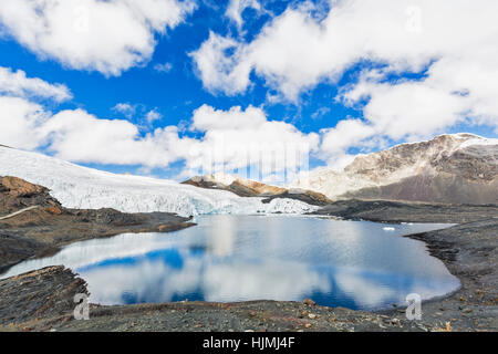 Il Perù, Ande Cordillera Blanca, Parco Nazionale del Huascaran, Nevado Tuco, ghiacciaio Pastoruri lago Foto Stock