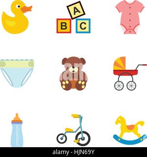 Bambino set di icone. Figura piana di 9 bambino icone vettoriali per il web Illustrazione Vettoriale