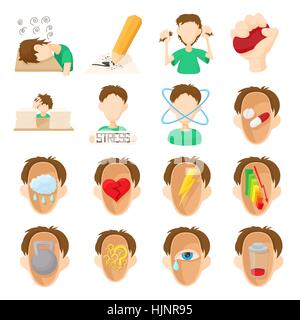 Stress set di icone in stile cartoon su sfondo bianco Illustrazione Vettoriale