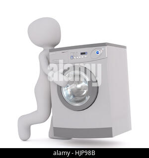 Grigio generico 3d figura del fumetto moderno mobile della macchina di lavaggio di fronte a uno sfondo bianco Foto Stock