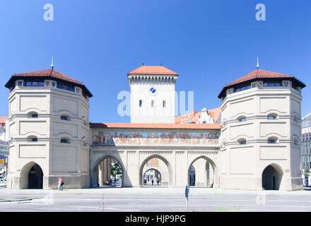 München Monaco di Baviera: porta Isartor, Oberbayern, Alta Baviera, Baviera, Baviera, Germania Foto Stock