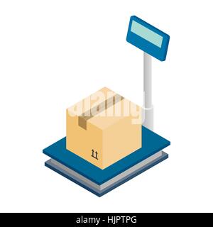 Bilancia per pesare con box icona in vista isometrica 3d stile su sfondo bianco Illustrazione Vettoriale