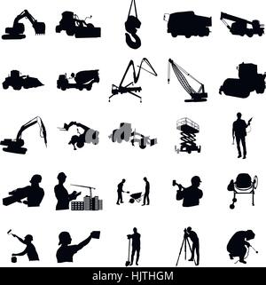 Silhouette di costruzione impostata in stile semplice su sfondo bianco Illustrazione Vettoriale