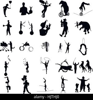 Circus silhouette impostato in stile semplice su sfondo bianco Illustrazione Vettoriale