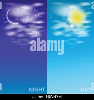 Cielo di nuvole e sole al mese. Illustrazione Illustrazione Vettoriale