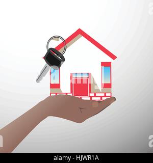 Casa in una mano e la relativa icona. Illustrazione. Illustrazione Vettoriale