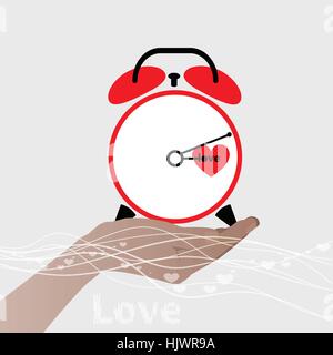 Mano che tiene la sveglia. Giorno di San Valentino Illustrazione Vettoriale