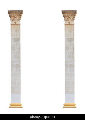 Due colonne in classico stile architettonico isolato su sfondo bianco Foto Stock