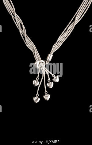 Catena argento collana con 5 Cuori pendente. Foto Stock