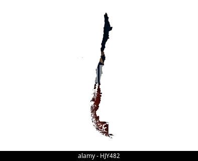 Mappa e Bandiera del Cile sul metallo arrugginito Foto Stock