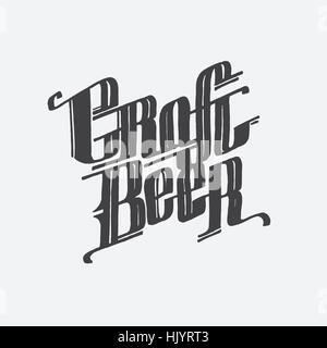 Disegnata a mano scritte la birra artigianale il testo Illustrazione Vettoriale