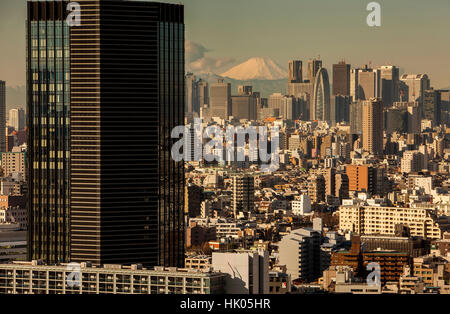 La sovrappopolazione, townscape, grattacieli di Shinjuku e il Monte Fuji, Tokyo, Giappone Foto Stock