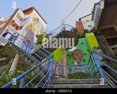 Pittura murale in favela di Santa Marta, Rio de Janeiro, Brasile, Sud America Foto Stock