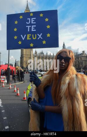 Londra, Regno Unito. 4 febbraio, 2017. Tenere i manifestanti pro-europeo i banner di condannare il referendum Brexit decisione durante un rally a Londra. Credito: Philip Robins/Alamy Live News Foto Stock