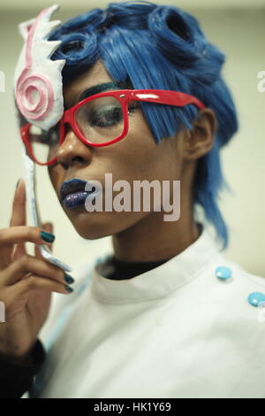 Londra, Regno Unito. 4 febbraio 2017. Cosplayers e i partecipanti al London Anime e convenzione di gioco, su Holloway Road. Credito: Simon re/Alamy Live News Foto Stock