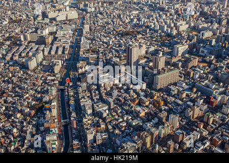Townscape Senndaibori, Fiume, Vista dal lato sud della struttura Sky, Tokyo, Giappone Foto Stock
