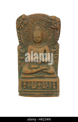 Grunge Buddha marrone con ruota buddista statua Foto Stock