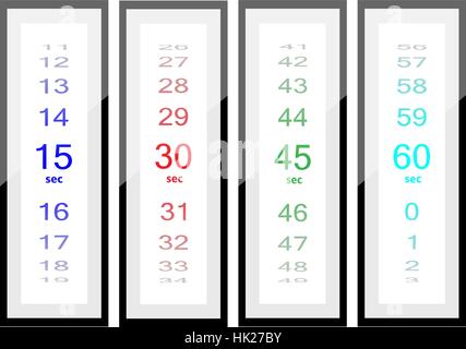 Conteggio dei secondi in diversi intervalli di tempo. Illustrazione Vettoriale. Illustrazione Vettoriale