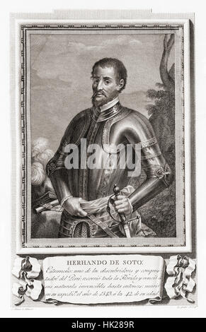 Hernando De Soto, c. 1495 - 1542. Esploratore spagnolo e conquistador. Dopo un attacco in Retratos de Los Españoles Ilustres, pubblicato Madrid, 1791 Foto Stock