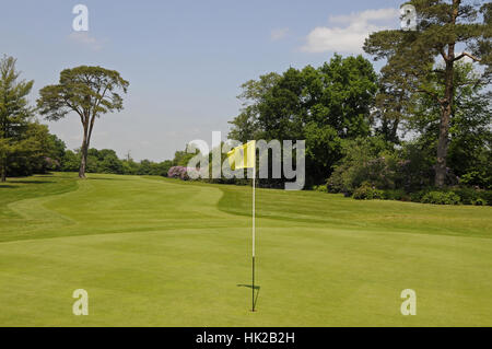 Xviii verde sul corso Longcross, Foxhills Club and Resort, Ottershaw Surrey, Inghilterra Foto Stock