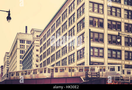 Retrò dai toni di colore foto di Chicago sistema elevata treno, STATI UNITI D'AMERICA. Foto Stock
