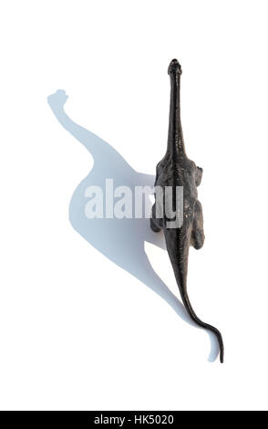Top ivew Diplodocus giocattolo con ombra su sfondo bianco Foto Stock