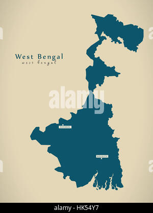 Mappa moderno - West Bengal in India uno stato federale illustrazione silhouette Foto Stock