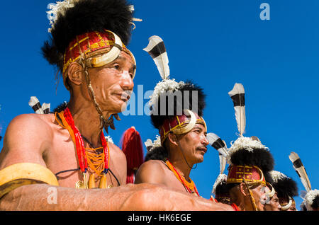 Konyak-guerrieri completamente decorate a hornbill-festival Foto Stock