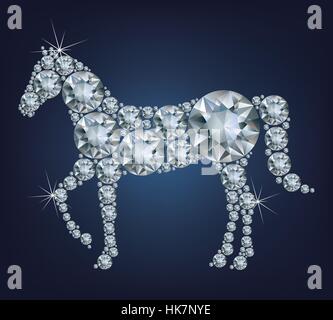 Felice anno nuovo 2026 creative biglietto di auguri con il cavallo in un sacco di diamanti Illustrazione Vettoriale