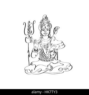 Line art signore Shiva in bianco e nero disegno calligrafico Illustrazione Vettoriale