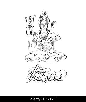 Felice Maha Shivratri in bianco e nero la linea arte della scheda Messaggi di saluto Illustrazione Vettoriale