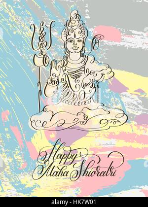 Felice Maha Shivratri in bianco e nero la linea arte della scheda Messaggi di saluto Illustrazione Vettoriale