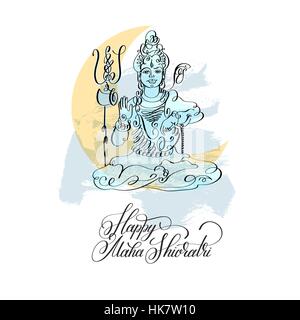 Felice Maha Shivratri black line art greeting card design Illustrazione Vettoriale