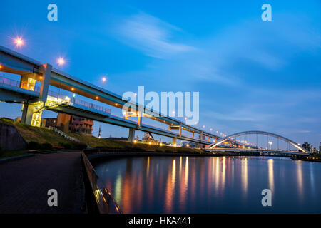 Ponte Toyoshima,Sumida River, Tokyo, Giappone Foto Stock