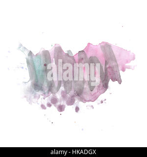 Acquerello bianco-blu di sfondo rosa, macchie isolate astratta. illustrazione acquerello Foto Stock