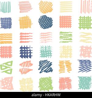 Disegnato a mano le texture .diverse forme scribble, linea, spot, drop, illustrazione vettoriale. Isolato. Illustrazione Vettoriale