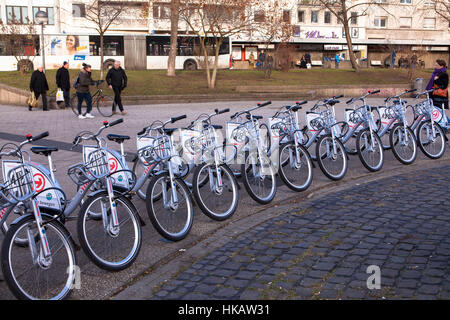 Germania, Colonia, biciclette a noleggio della società Koelner Verkehrsbetriebe KVB (Colonia azienda di trasporto pubblico) Foto Stock