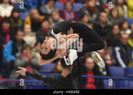 Ostrava, Repubblica Ceca. 26 gen, 2017. Ksenia Stolbova e Fedor Klimov della Russia competere durante le coppie - pattinaggio gratuito degli Europei di Pattinaggio di Figura campionati di Ostrava, Repubblica ceca, 26 gennaio 2017. Credito: Jaroslav Ozana/CTK foto/Alamy Live News Foto Stock