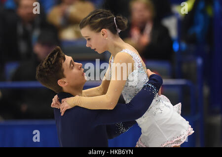 Ostrava, Repubblica Ceca. 26 gen, 2017. Anna Duskova e Martin Bidar competere durante le coppie - pattinaggio gratuito degli Europei di Pattinaggio di Figura campionati di Ostrava, Repubblica ceca, 26 gennaio 2017. Credito: Jaroslav Ozana/CTK foto/Alamy Live News Foto Stock